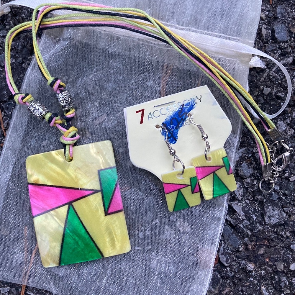 Earrings and Necklace Set Geometric Yellow Green